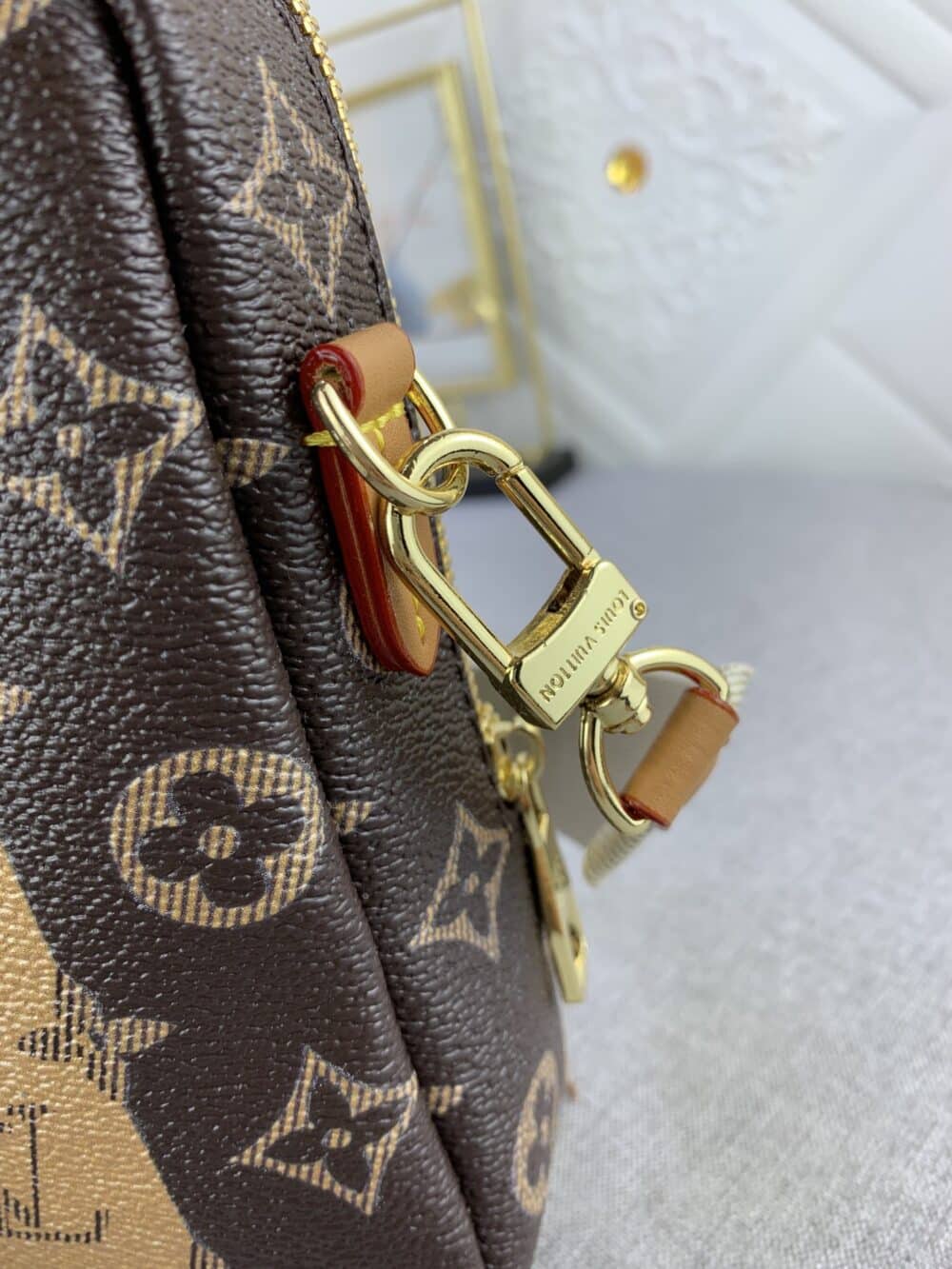 LOUIS VUITTON FLAP DOUBLE PHONE POUCH MONOGRAM STRIPES BROWN CANVAS 18CM M81005 - Image 5