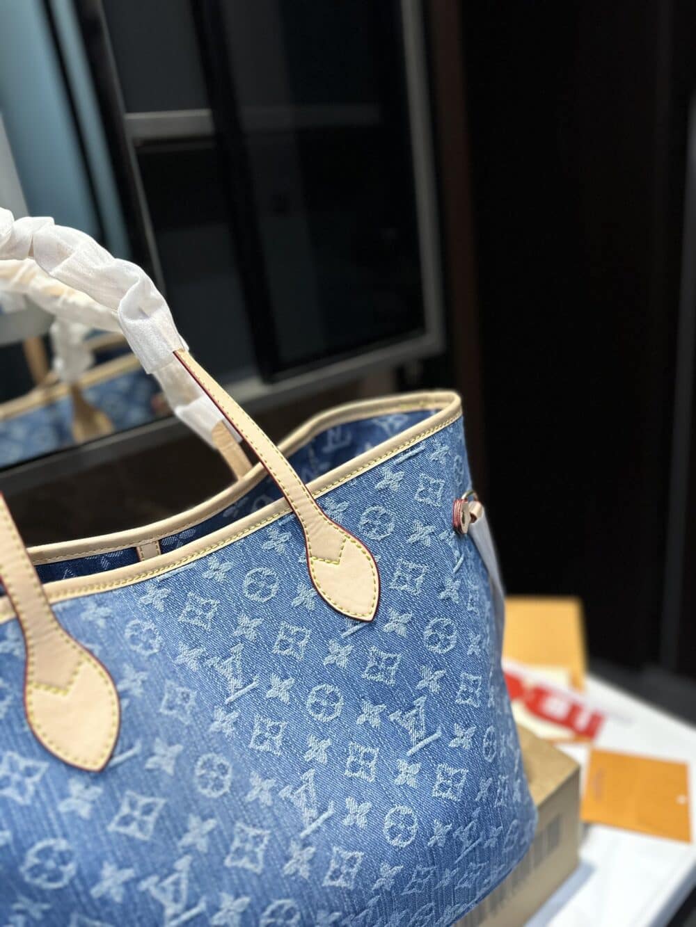 LOUIS VUITTON NEVERFULL MONOGRAM MM HANDBAG DENIM 28CM - Image 5