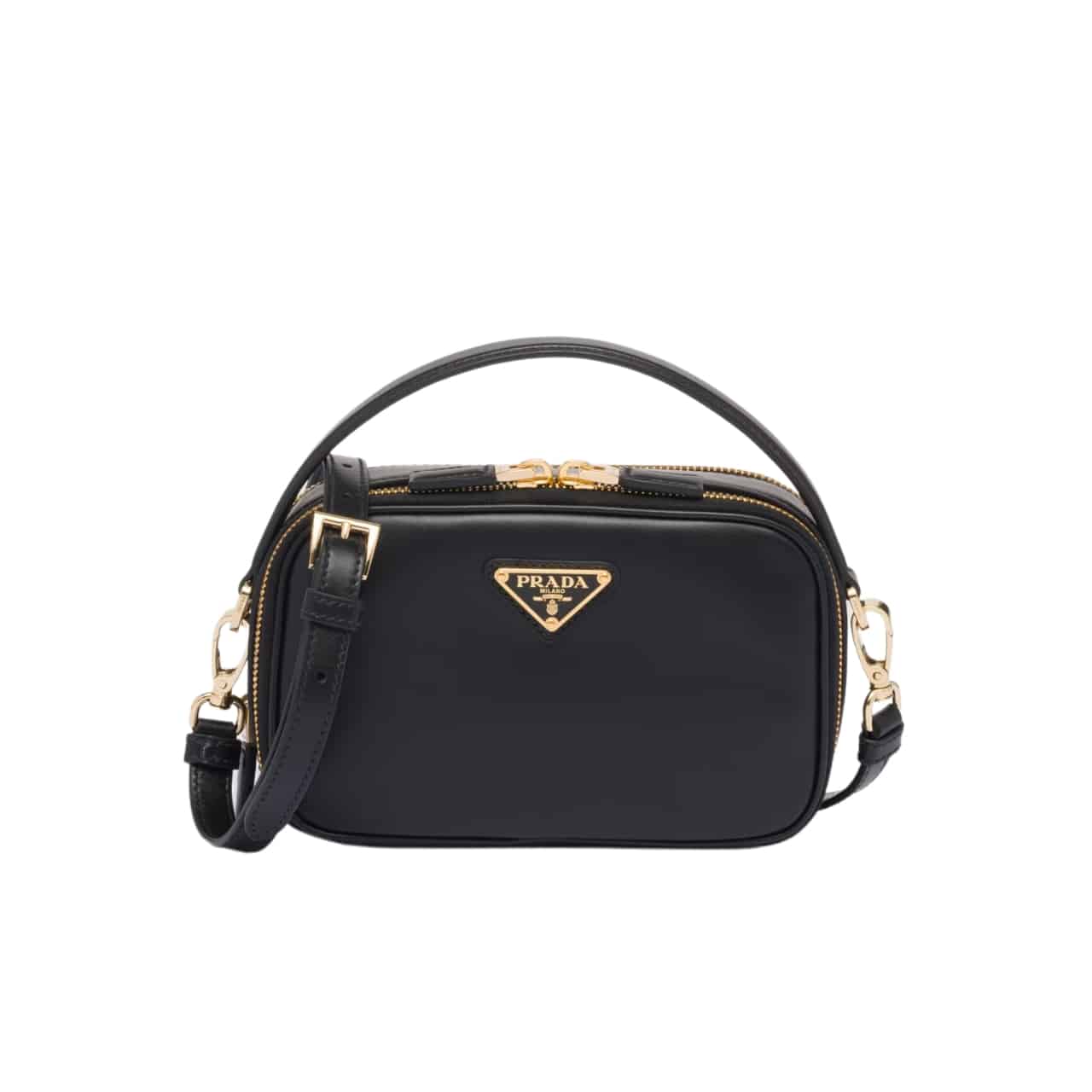 PRADA ODETTE LEATHER MINI BAG BLACK 18CM 1BH203 ASK F0002 V OVO