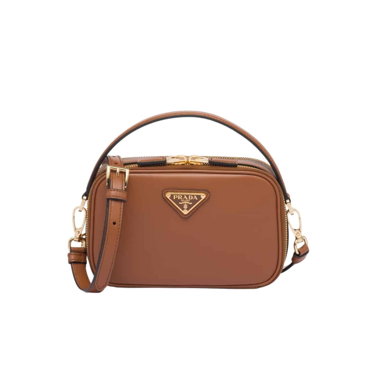 PRADA ODETTE LEATHER MINI BAG BROWN 18CM 1BH203 ASK F0XUG V OVO
