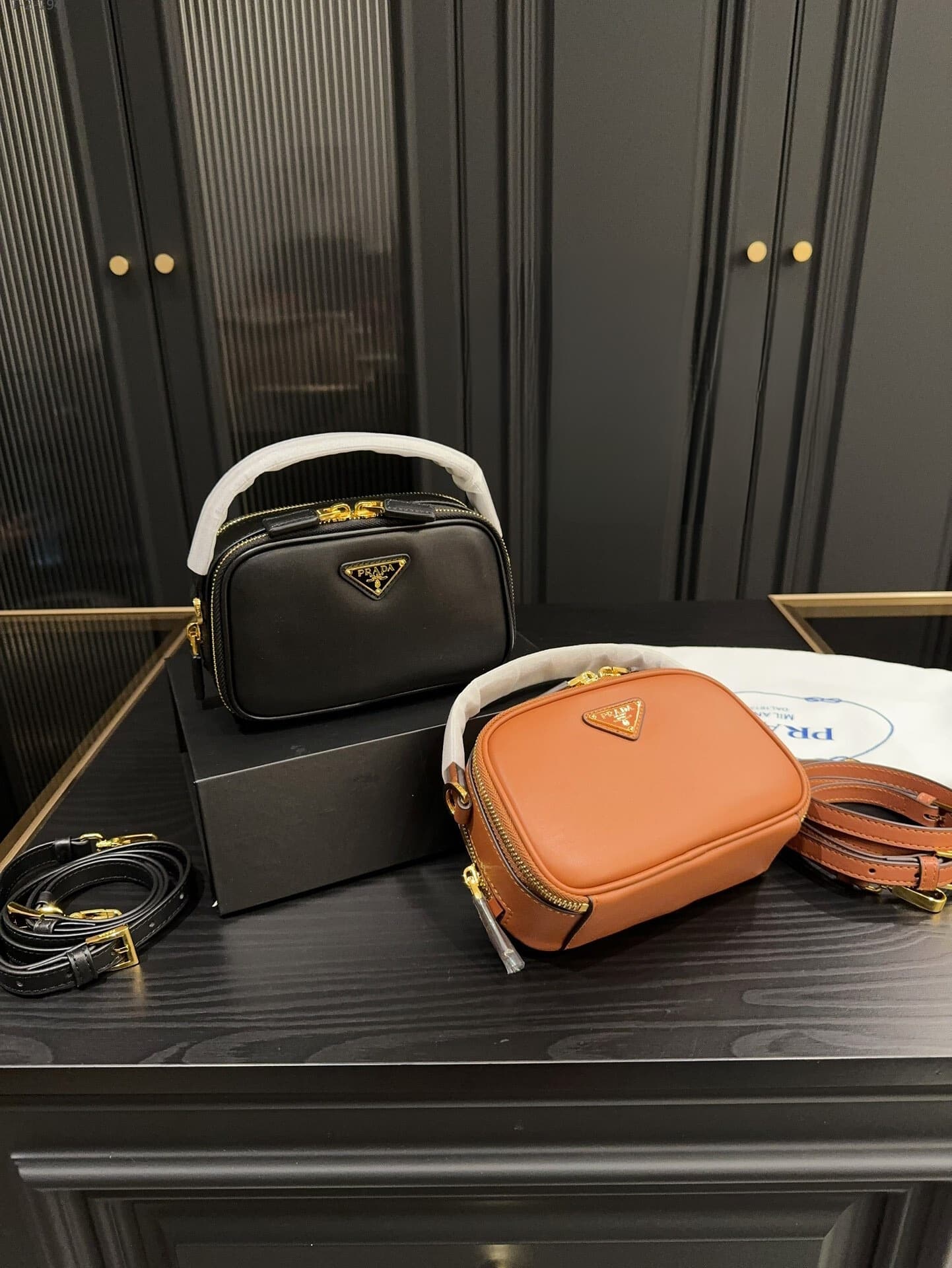 PRADA ODETTE LEATHER MINI BAG BLACK 18CM 1BH203 ASK F0002 V OVO - Image 2