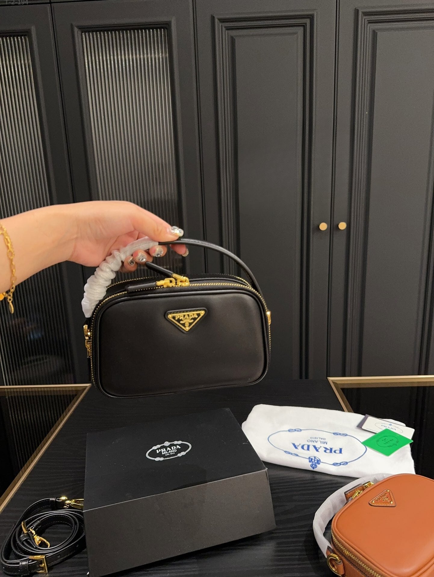 PRADA ODETTE LEATHER MINI BAG BLACK 18CM 1BH203 ASK F0002 V OVO - Image 3