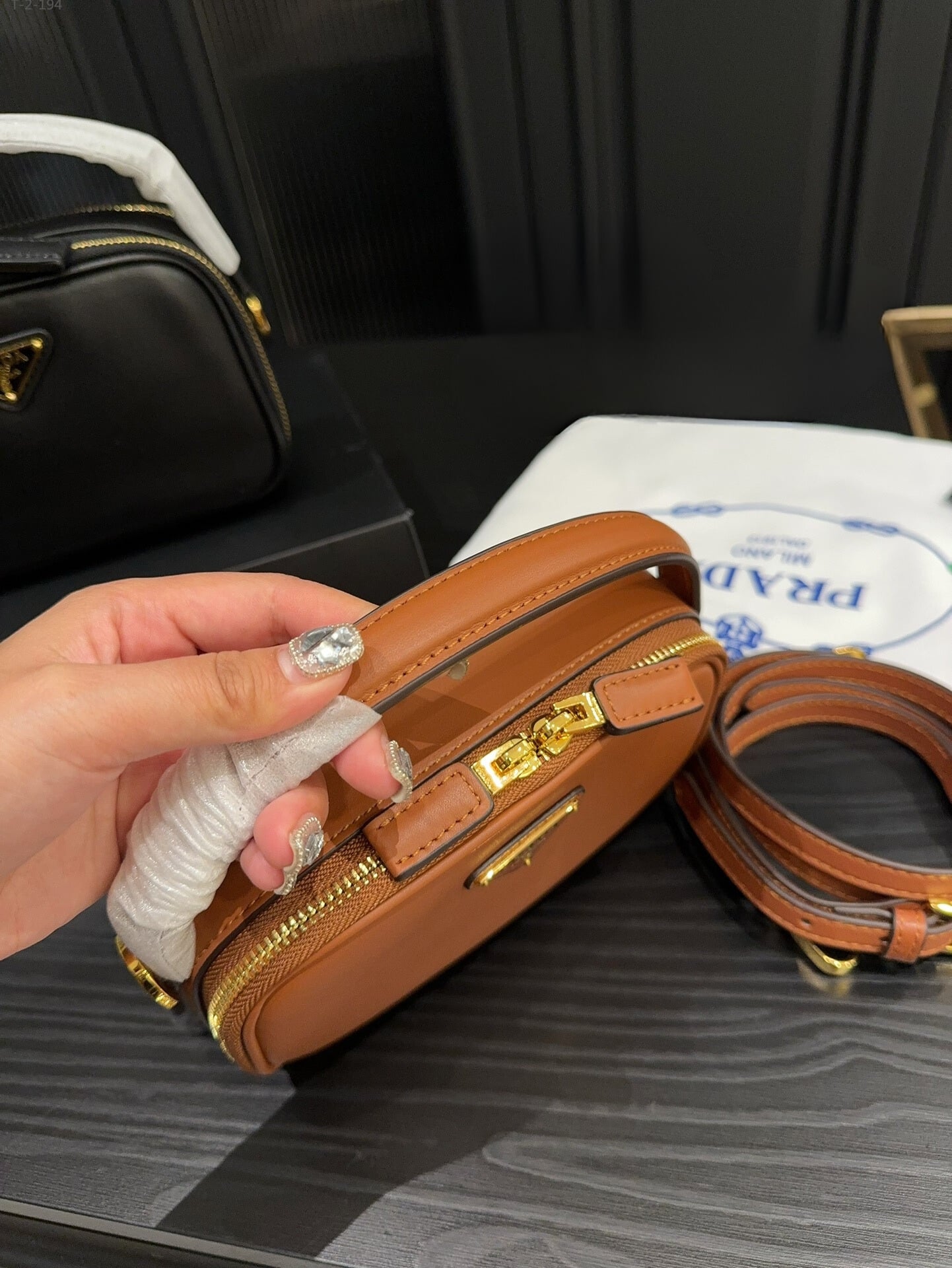 PRADA ODETTE LEATHER MINI BAG BROWN 18CM 1BH203 ASK F0XUG V OVO - Image 3