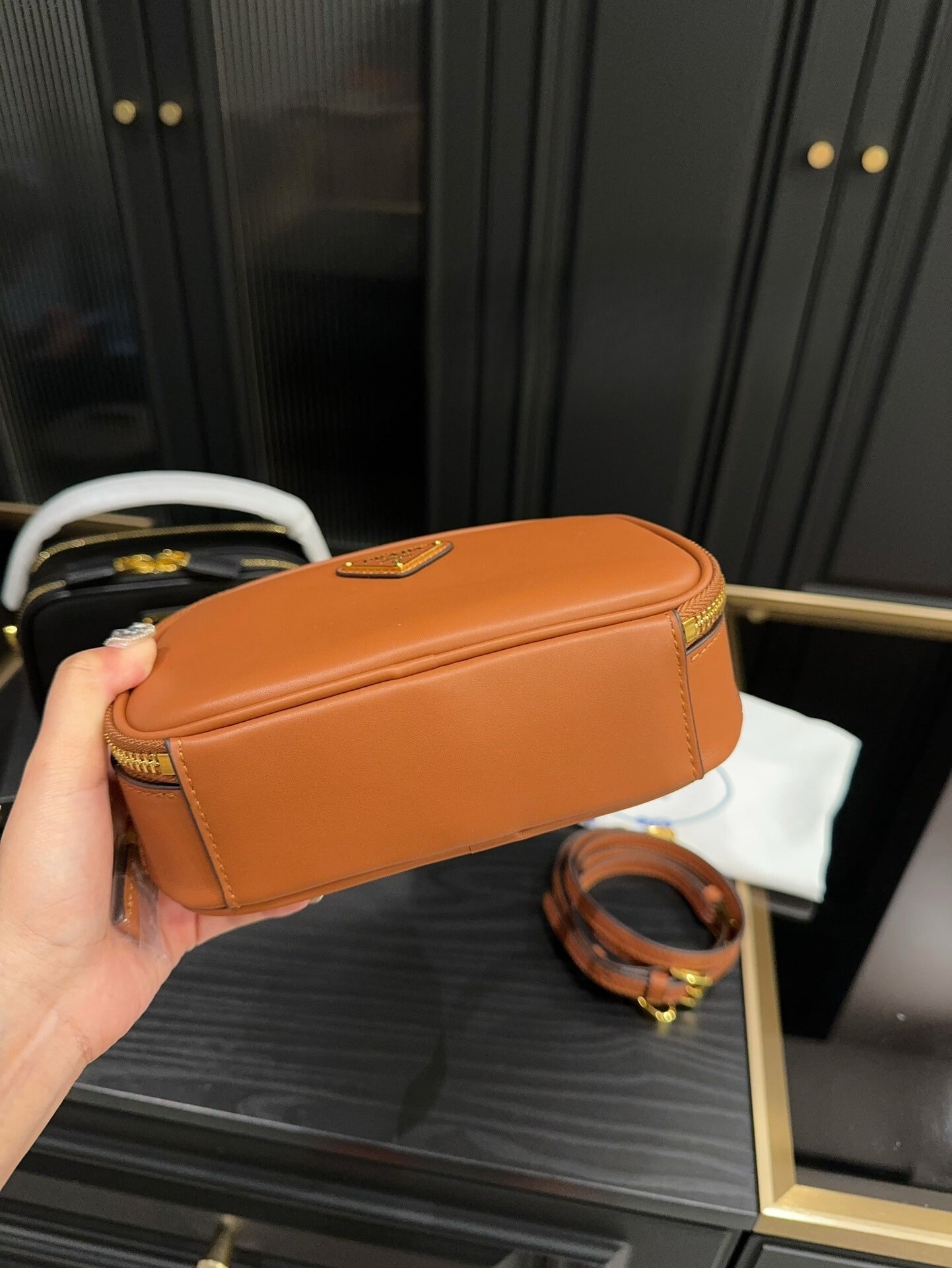 PRADA ODETTE LEATHER MINI BAG BROWN 18CM 1BH203 ASK F0XUG V OVO - Image 5