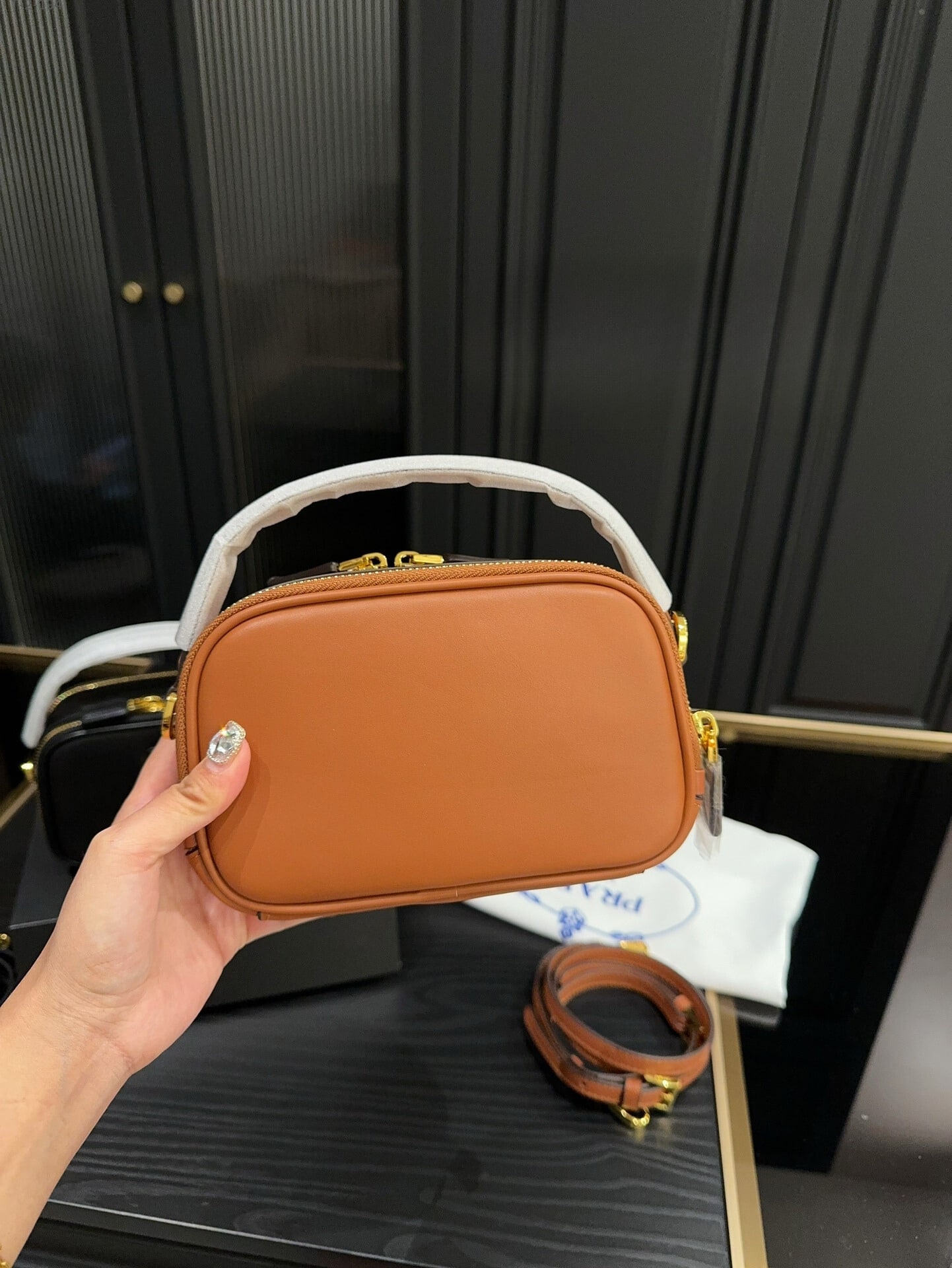 PRADA ODETTE LEATHER MINI BAG BROWN 18CM 1BH203 ASK F0XUG V OVO - Image 6