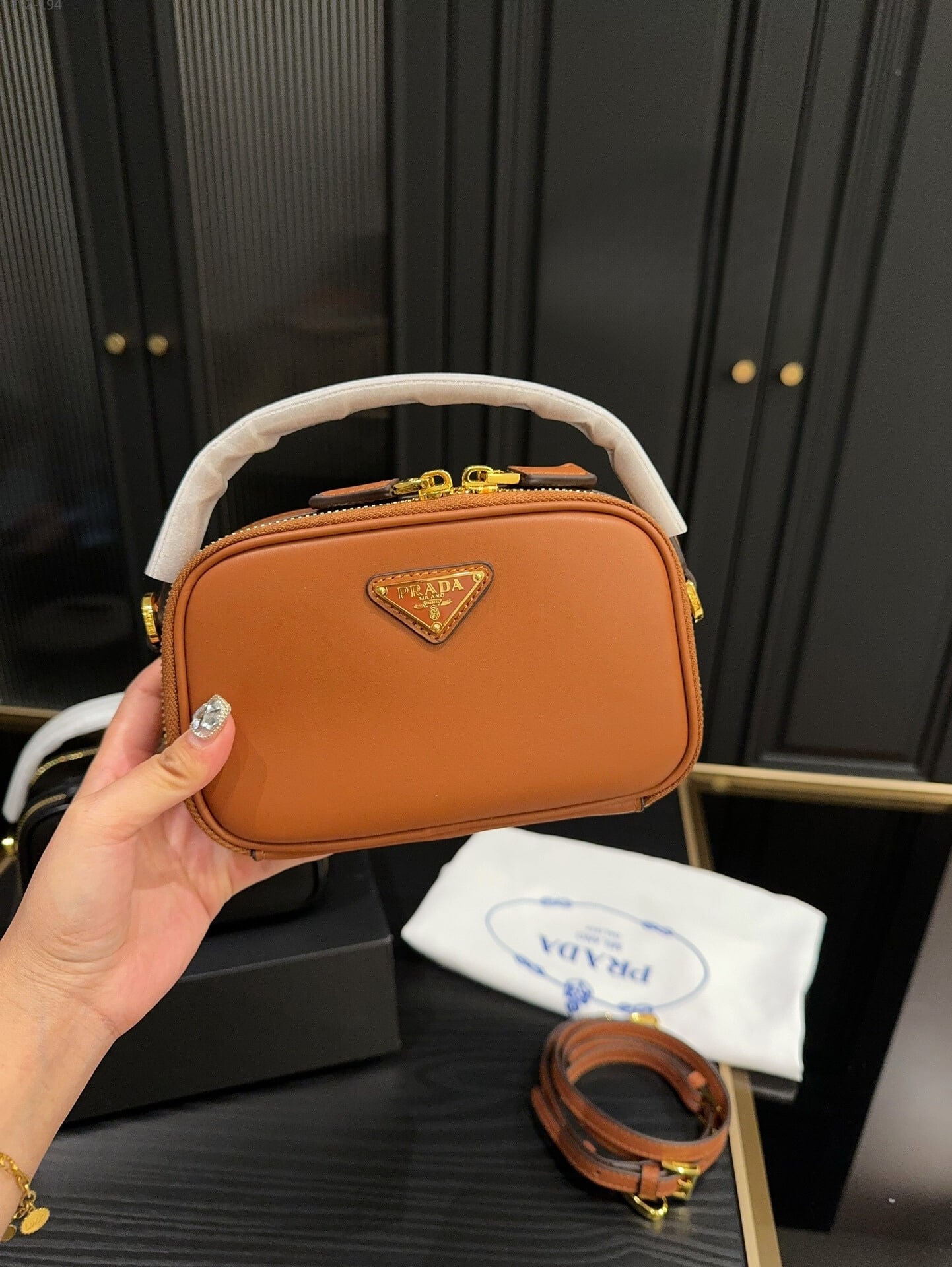 PRADA ODETTE LEATHER MINI BAG BROWN 18CM 1BH203 ASK F0XUG V OVO - Image 8