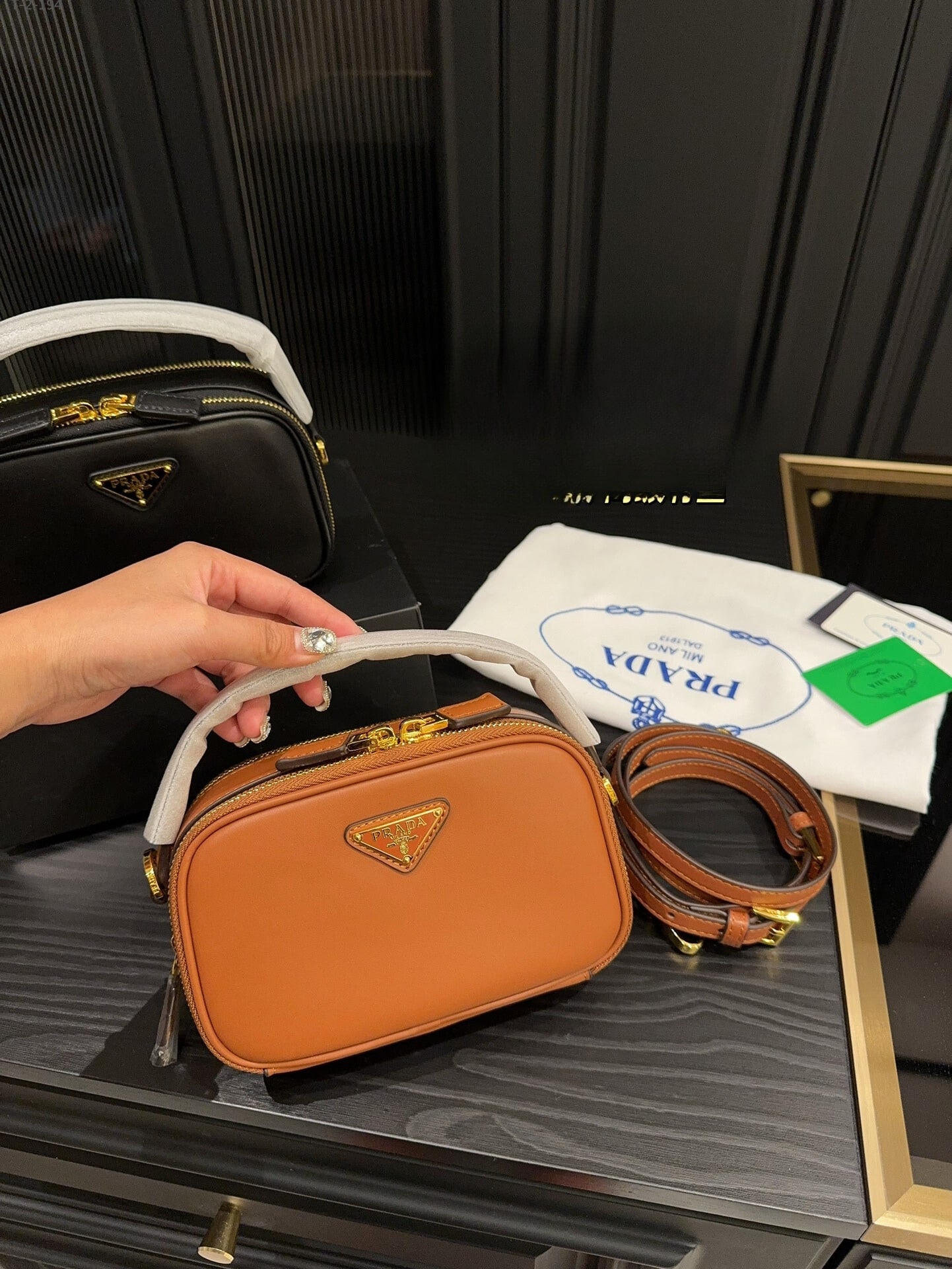 PRADA ODETTE LEATHER MINI BAG BROWN 18CM 1BH203 ASK F0XUG V OVO - Image 10