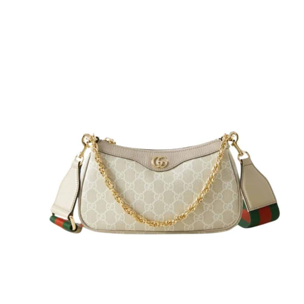 GUCCI OPHIDIA SMALL HANDBAG BEIGE AND WHITE 25CM 735145 UULBG 9683