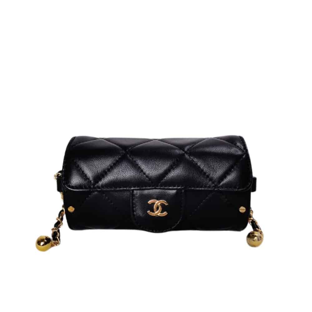 CHANEL LIPSTICK BAG WITH CHAIN GHW BLACK 15CM