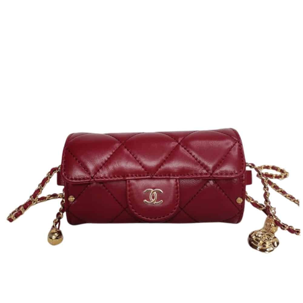 CHANEL LIPSTICK BAG WITH CHAIN GHW RED 15CM