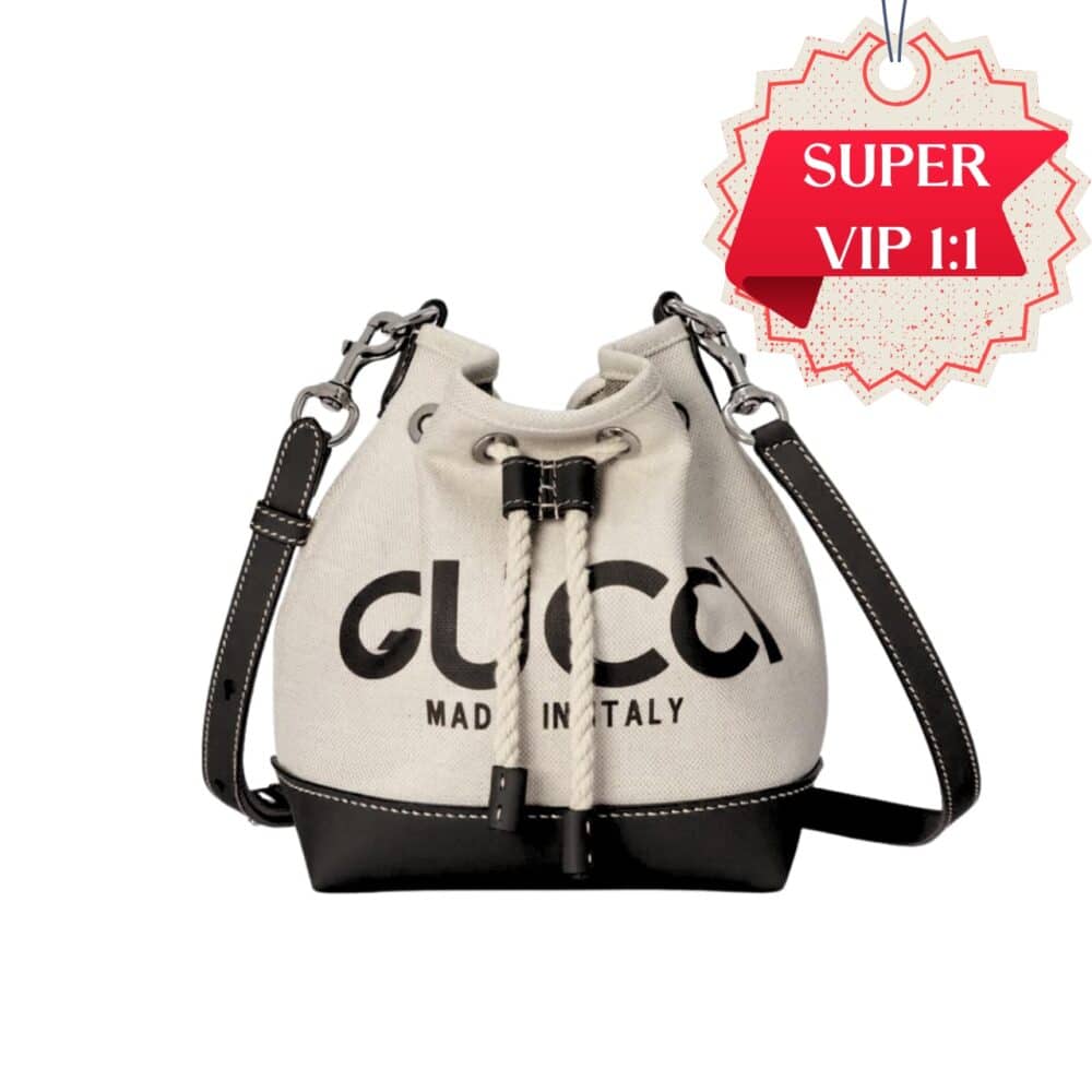 [SUPER VIP 1:1] GUCCI MINI SHOULDER BAG WITH PRINT COTTON LINEN CANVAS BLACK 23CM