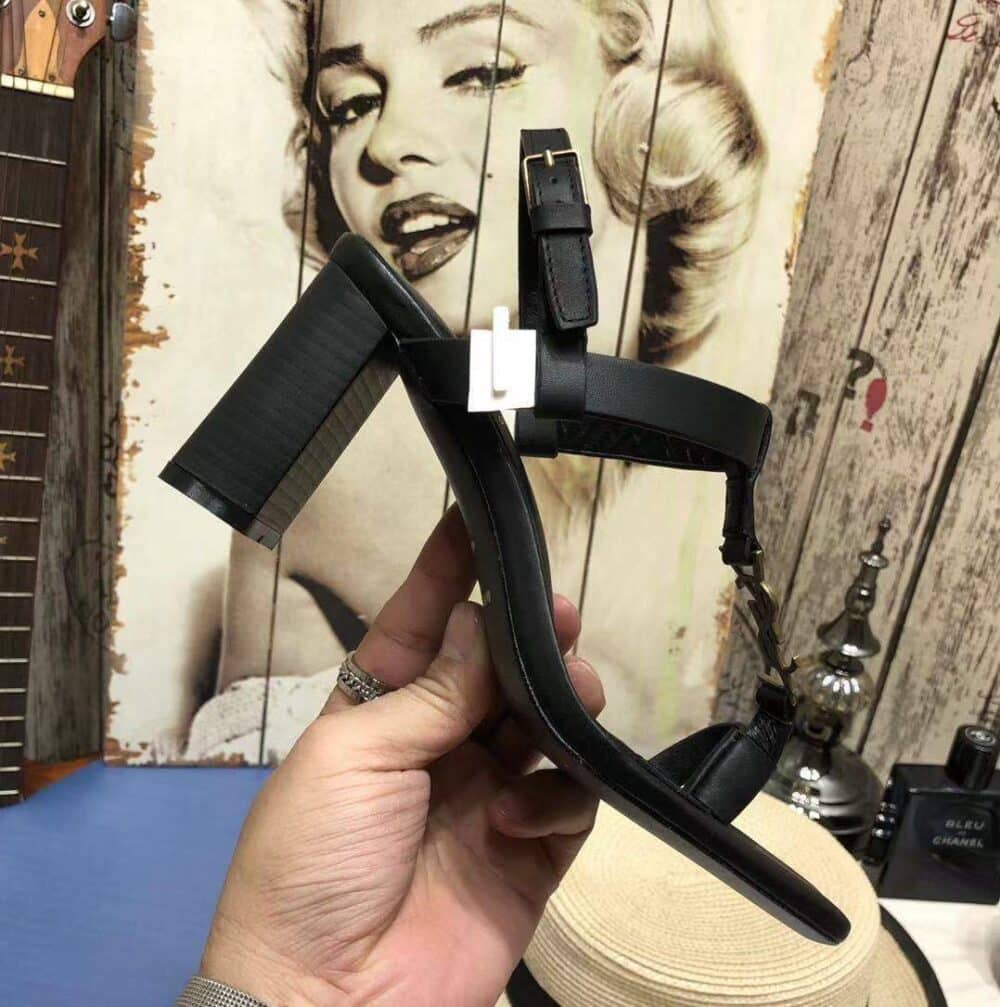 SAINT LAURENT CASSANDRA LEATHER SLINGBACK SANDALS BLACK 658198DWETT1000 - Image 4