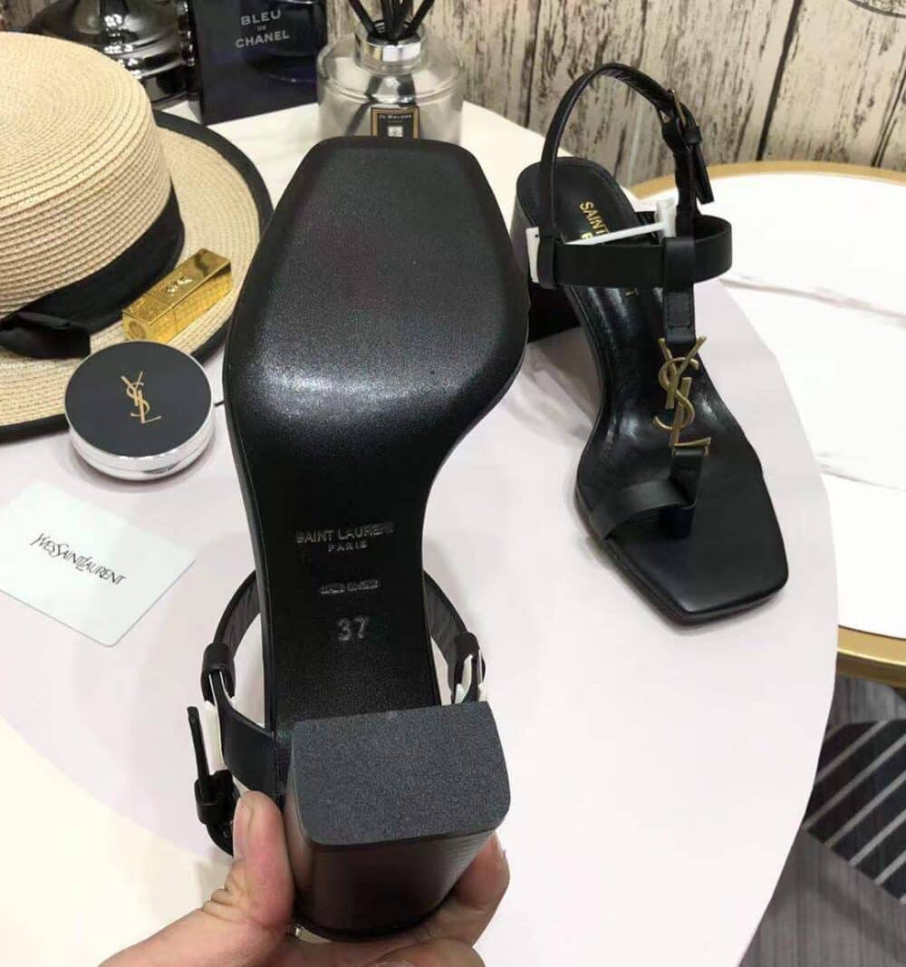 SAINT LAURENT CASSANDRA LEATHER SLINGBACK SANDALS BLACK 658198DWETT1000 - Image 5