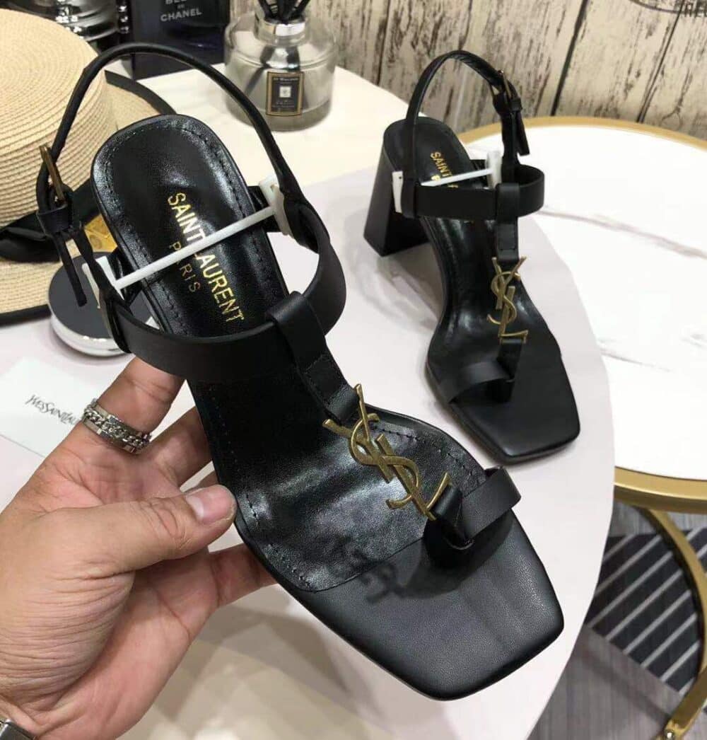 SAINT LAURENT CASSANDRA LEATHER SLINGBACK SANDALS BLACK 658198DWETT1000 - Image 6