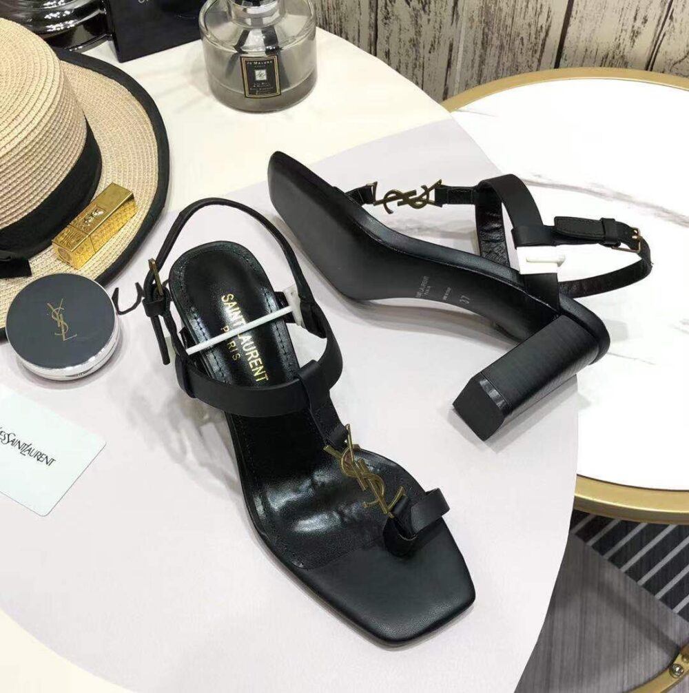 SAINT LAURENT CASSANDRA LEATHER SLINGBACK SANDALS BLACK 658198DWETT1000 - Image 7
