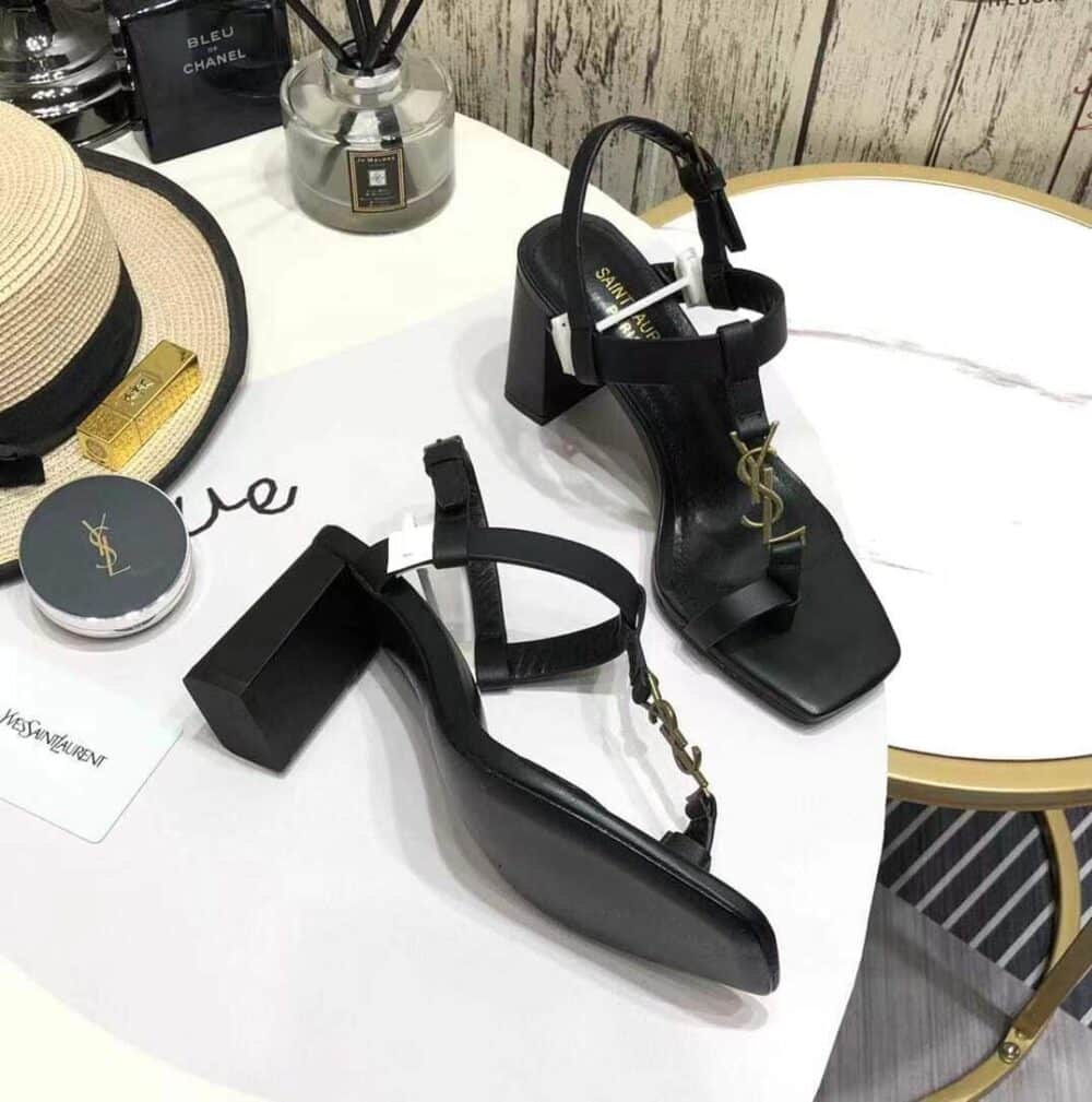 SAINT LAURENT CASSANDRA LEATHER SLINGBACK SANDALS BLACK 658198DWETT1000 - Image 8
