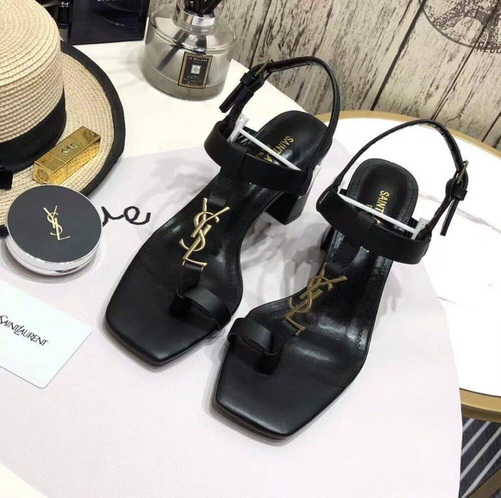 SAINT LAURENT CASSANDRA LEATHER SLINGBACK SANDALS BLACK 658198DWETT1000 - Image 9