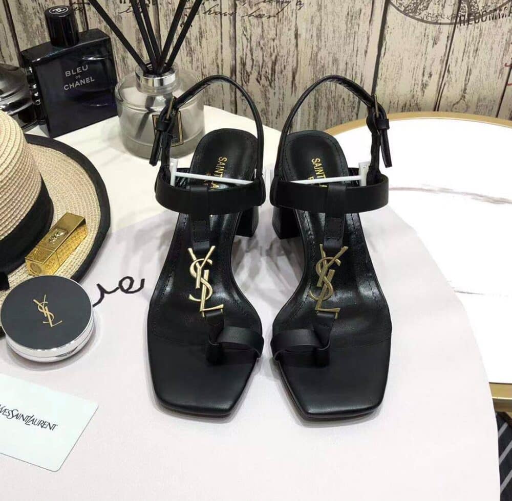 SAINT LAURENT CASSANDRA LEATHER SLINGBACK SANDALS BLACK 658198DWETT1000 - Image 10