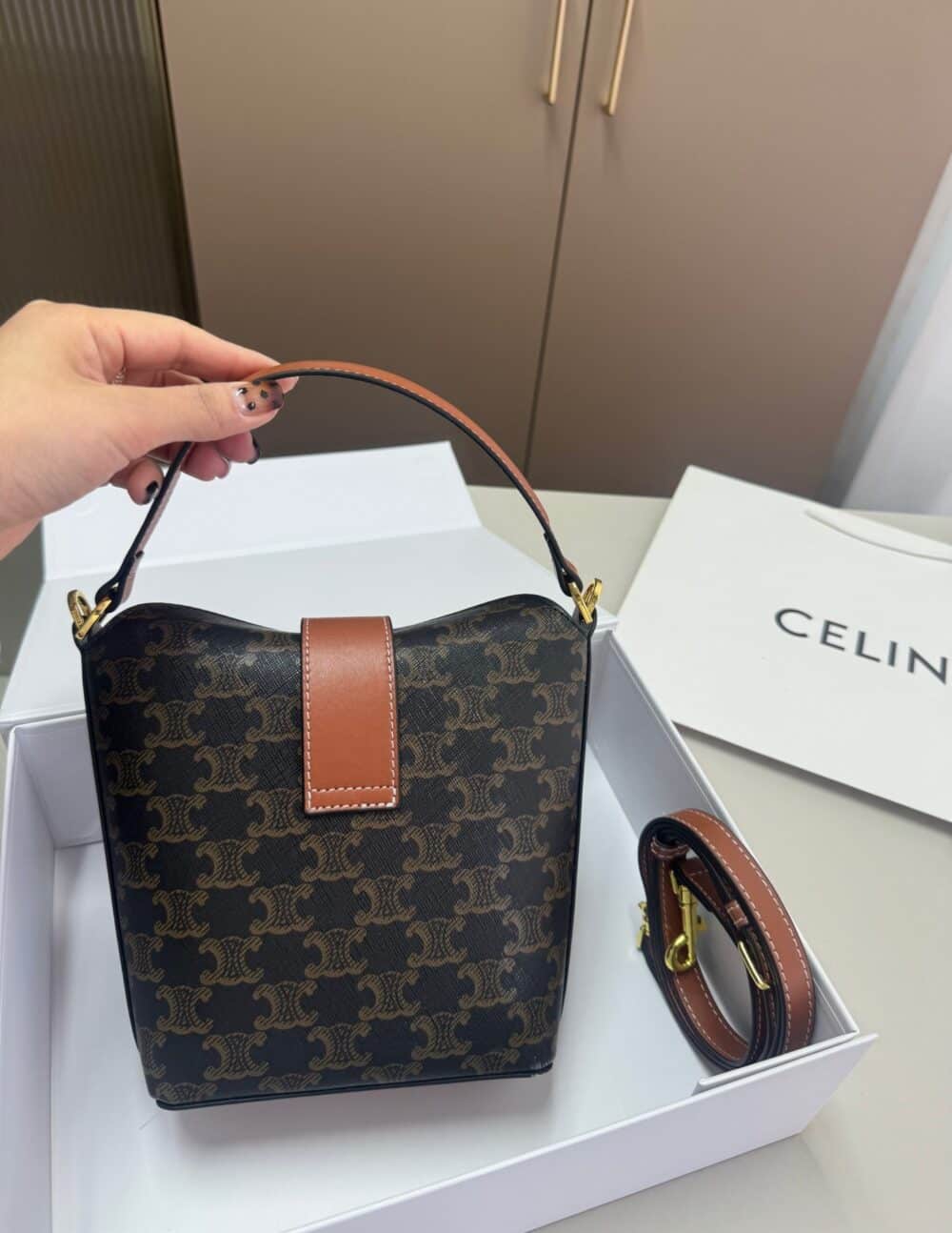 CELINE MINI BUCKET TRIOMPHE IN TRIOMPHE CANVAS 17CM - Image 3