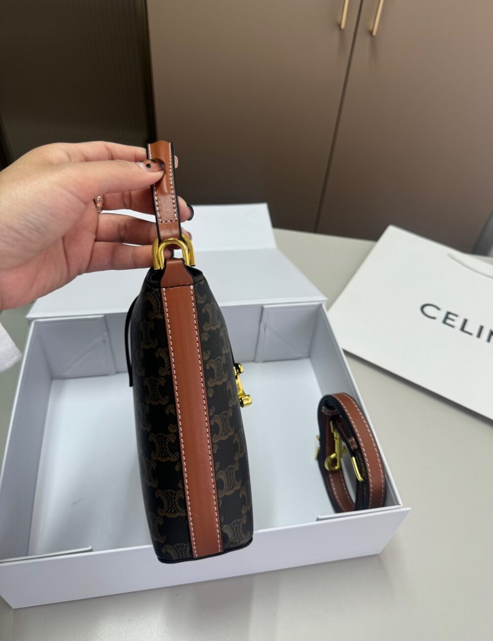 CELINE MINI BUCKET TRIOMPHE IN TRIOMPHE CANVAS 17CM - Image 8