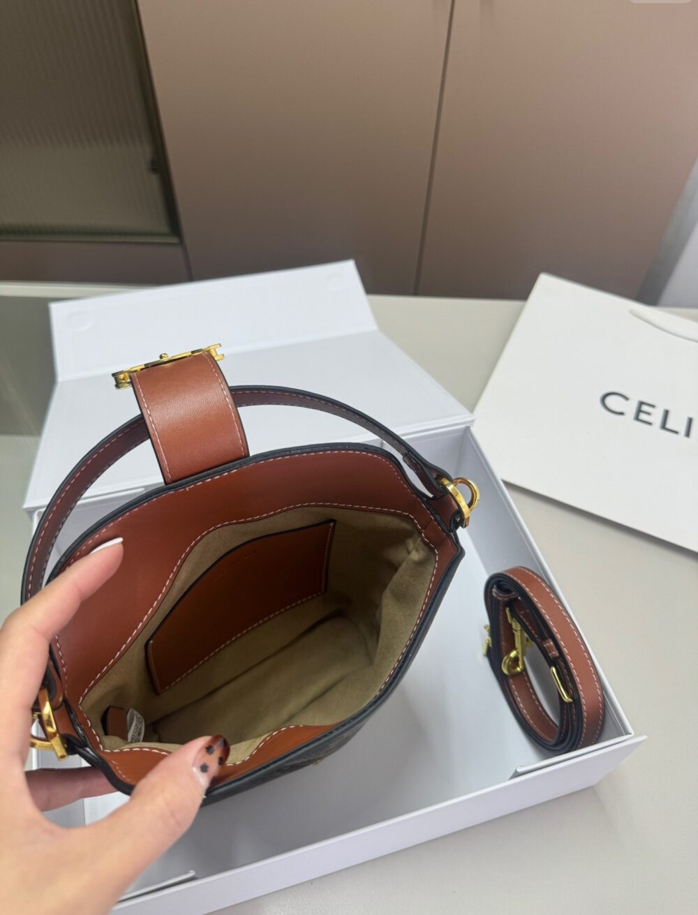 CELINE MINI BUCKET TRIOMPHE IN TRIOMPHE CANVAS 17CM - Image 10