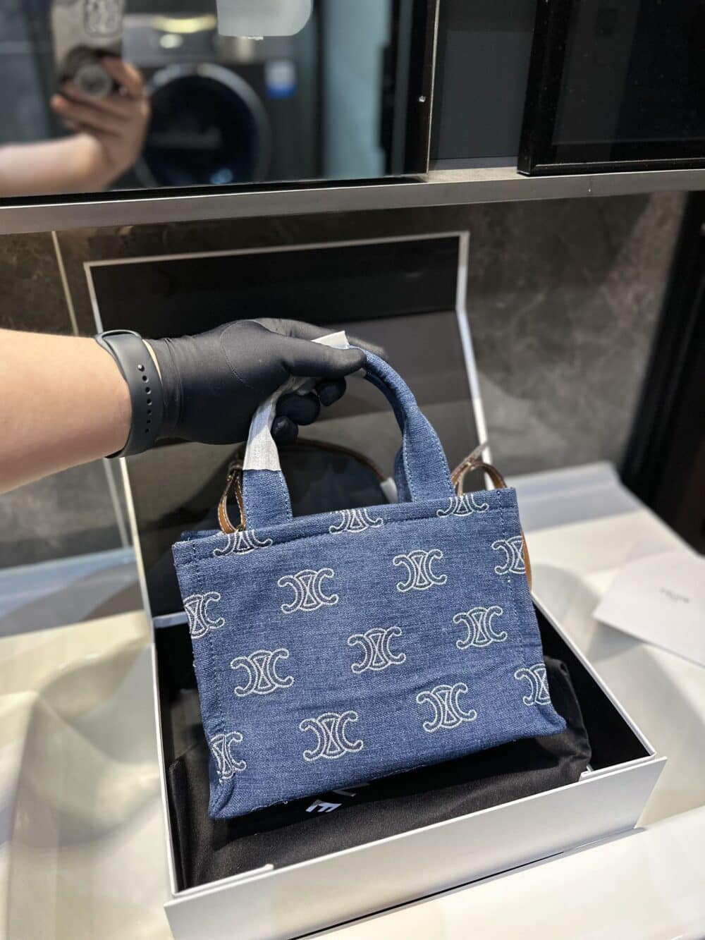CELINE TRIOMPHE SMALL CABAS THAIS IN DENIM NAVY 25CM 199162FED 07AT - Image 6