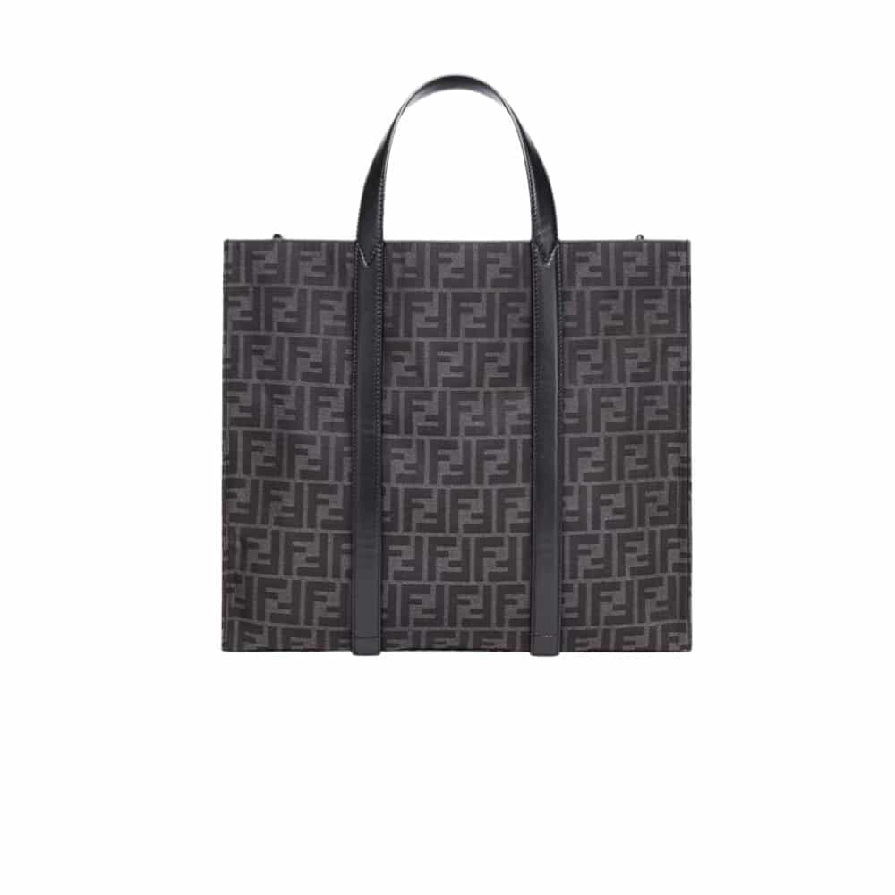 FENDI FF JACQUARD SHOPPER FF JACQUARD FABRIC BAG BLACK 42CM 7VA390AG0MF0NPN
