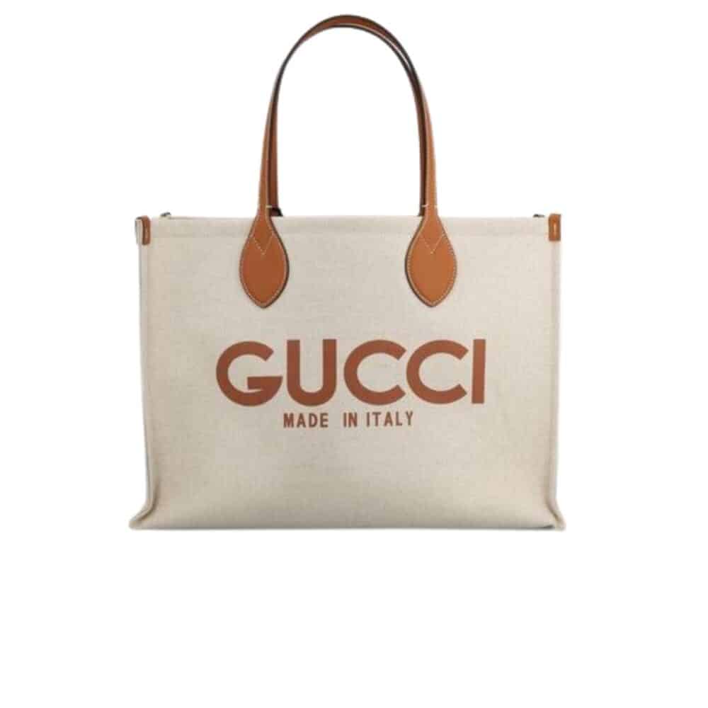 GUCCI MEDIUM TOTE BAG WITH GUCCI PRINT WHITE BROWN 45CM 772176 FACUL 8451