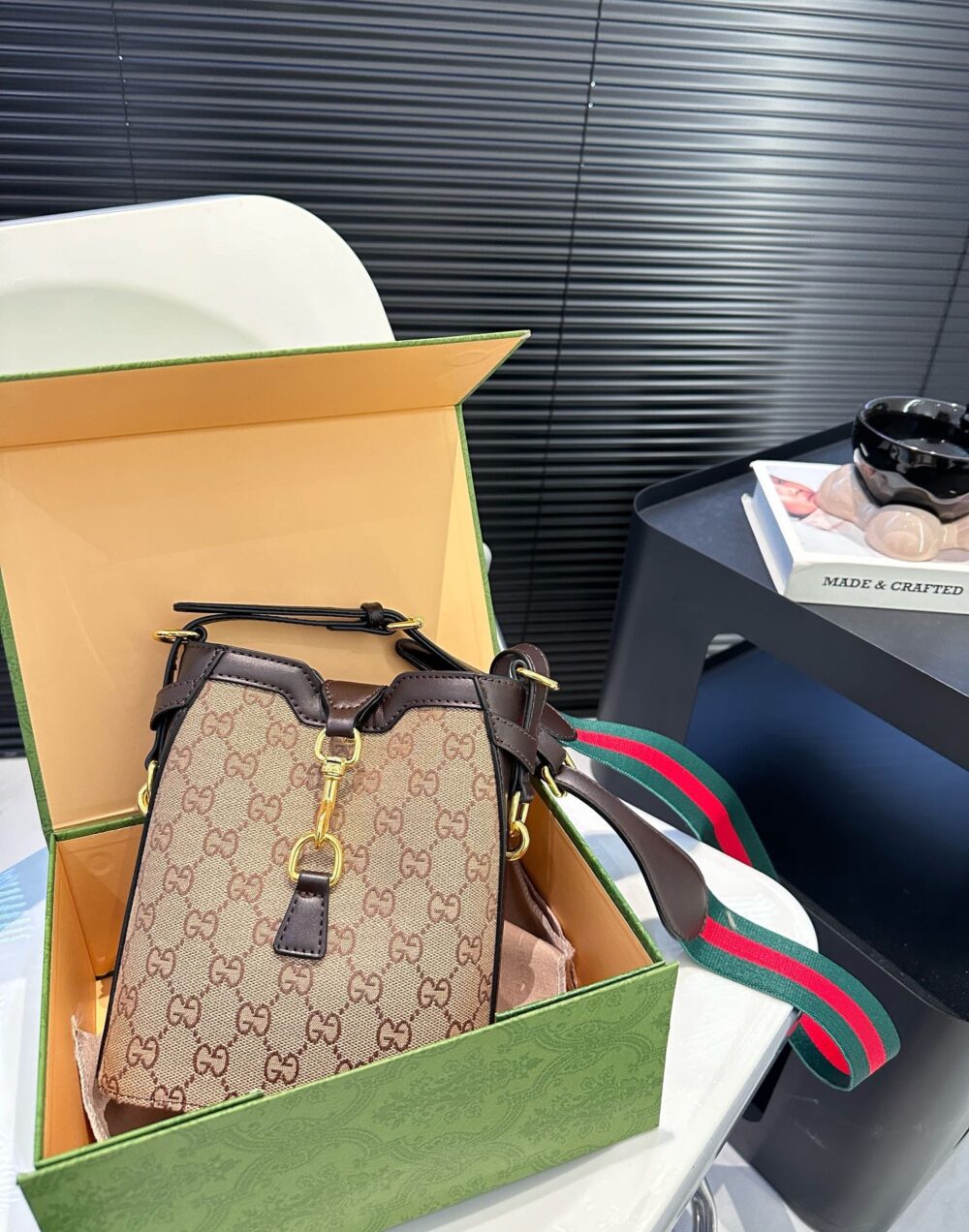 GUCCI ORIGINAL GG SMALL BUCKET BAG BEIGE AND EBONY 19CM 782919 FADAC 9762 - Image 4