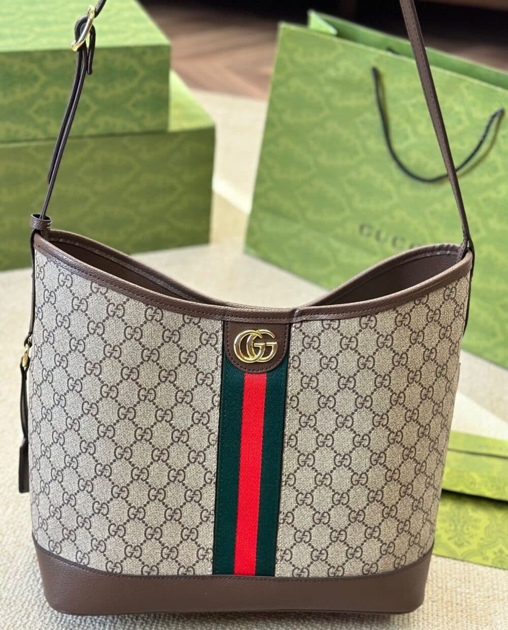 GUCCI OPHIDIA GG SMALL SHOULDER BAG ‎BEIGE AND EBONY 28CM 781402 96IWG 8745 - Image 3