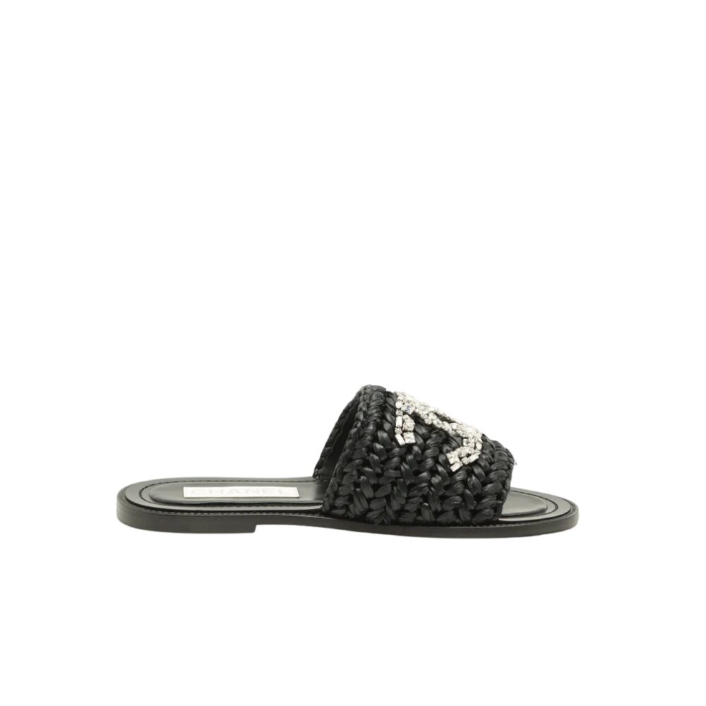 CHANEL COCO MARK 23SS STRAW AND LEATHER SANDALS