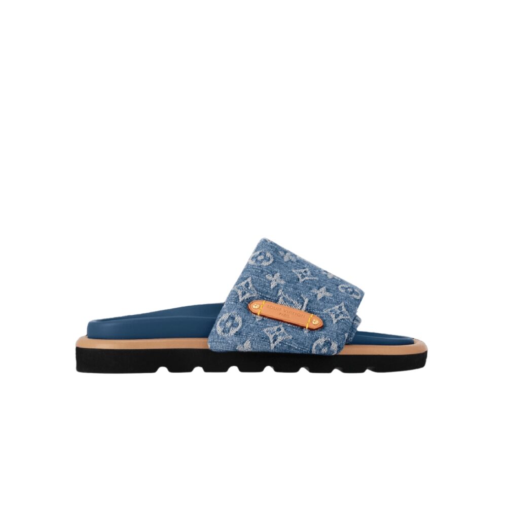 LOUIS VUITTON POOL PILLOW FLAT COMFORT MULES BLUE 1ACJVH