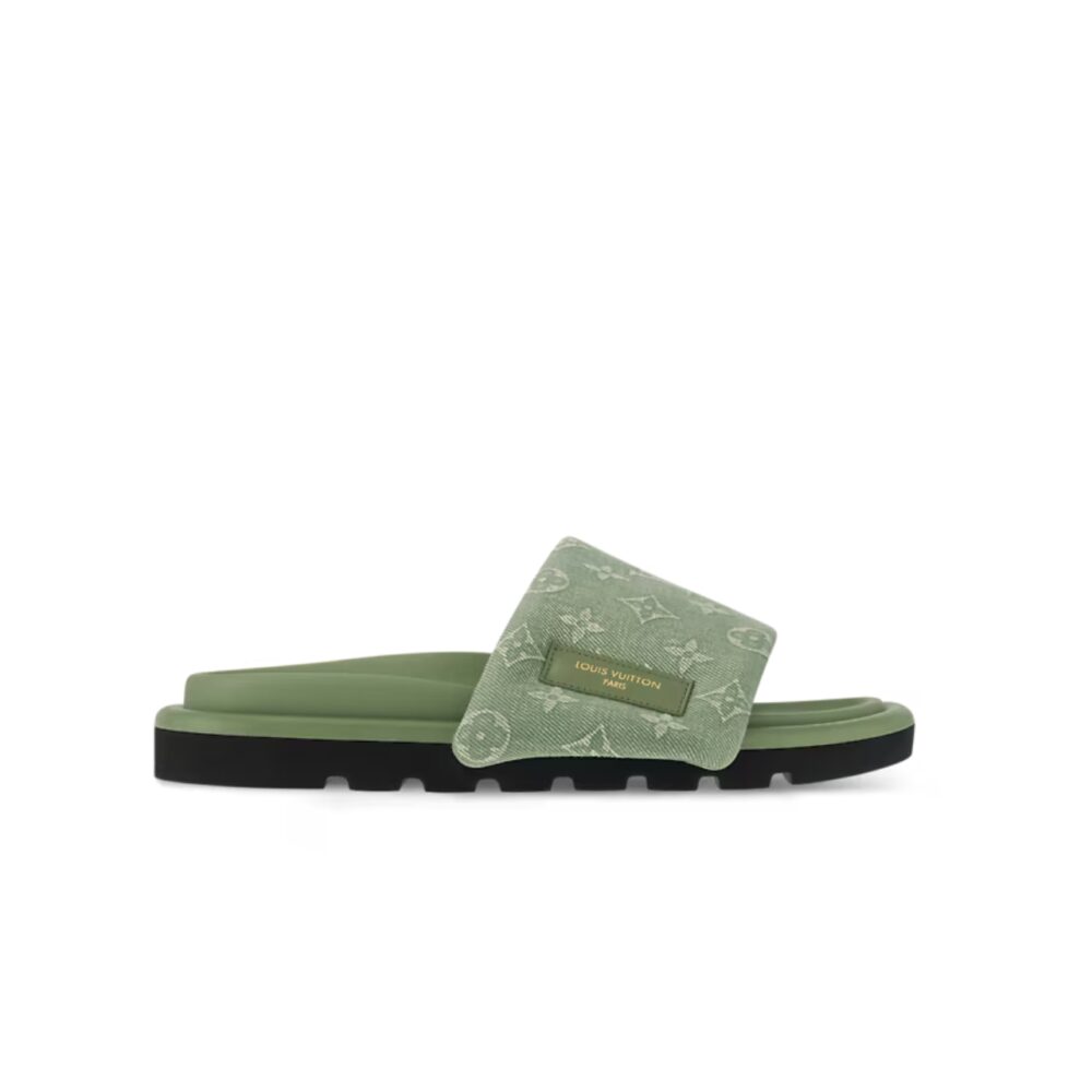 LOUIS VUITTON POOL PILLOW FLAT COMFORT MULE SANDALS KAKI GREEN 1ACJ06