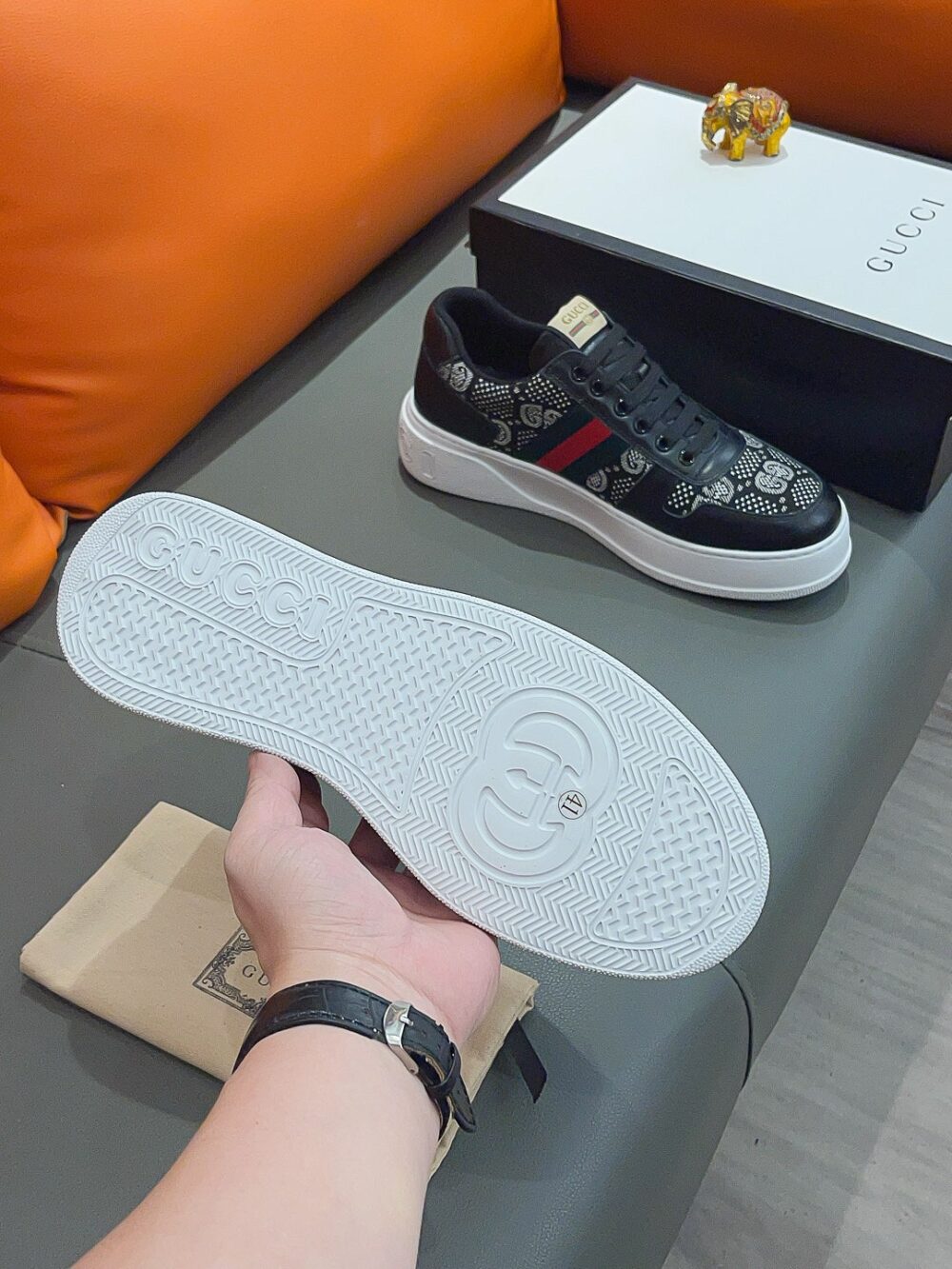 GUCCI SCREENER GG HIGH TOP SNEAKER LEATHER IN BLACK - Image 7