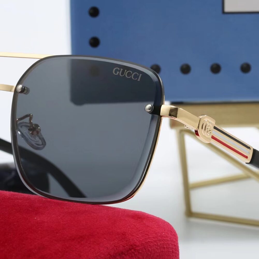 GUCCI SQUARE GRADIENT VINTAGE GOLD METAL SUNGLASSES BLACK - Image 6