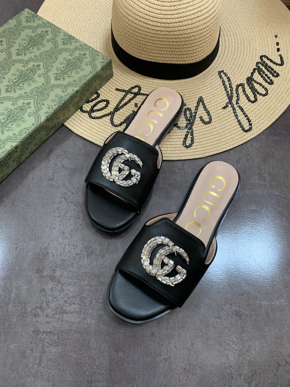GUCCI DOUBLE G SLIPPERS LEATHER BEADED IN BLACK - Image 6