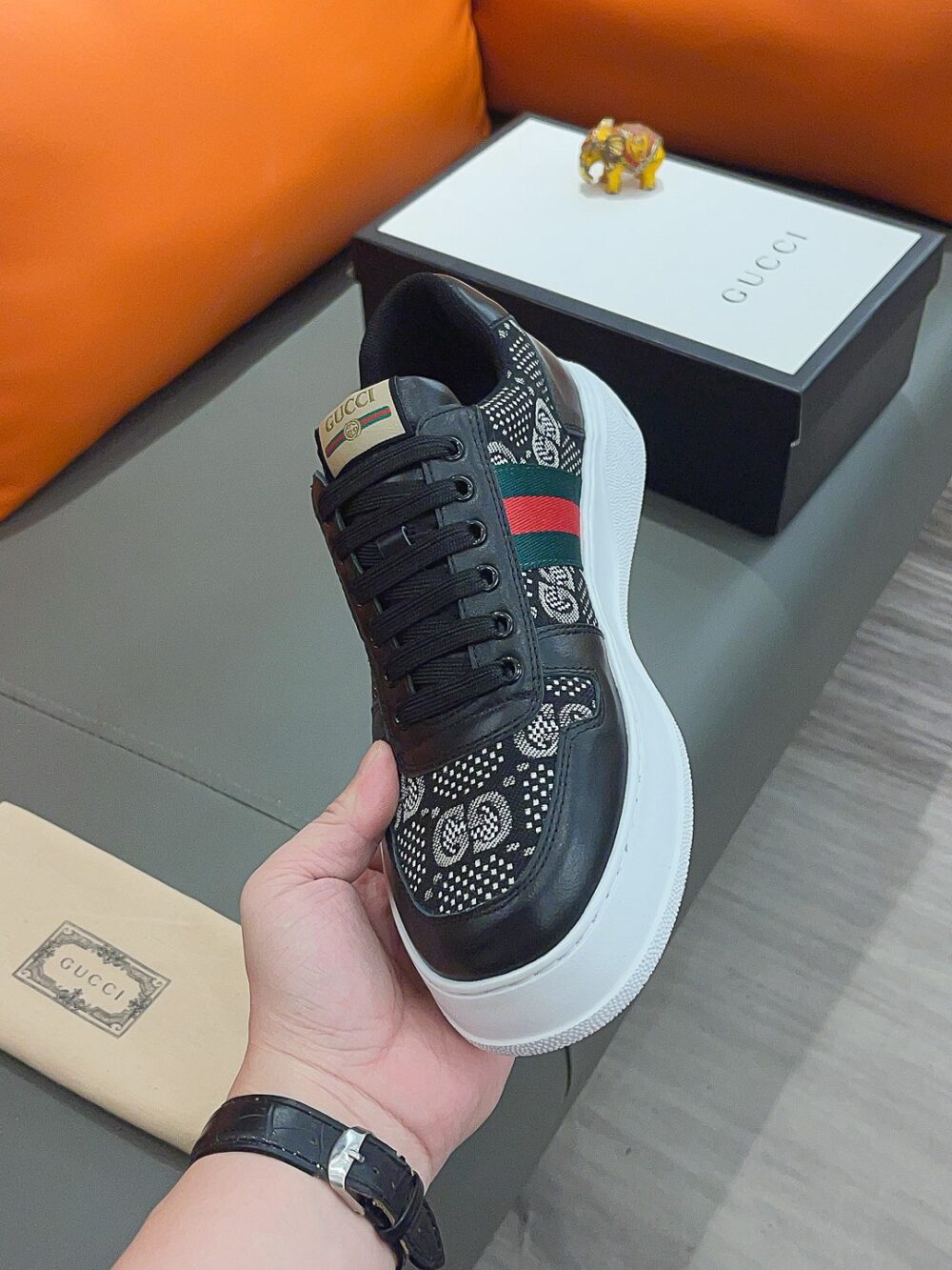 GUCCI SCREENER GG HIGH TOP SNEAKER LEATHER IN BLACK - Image 5