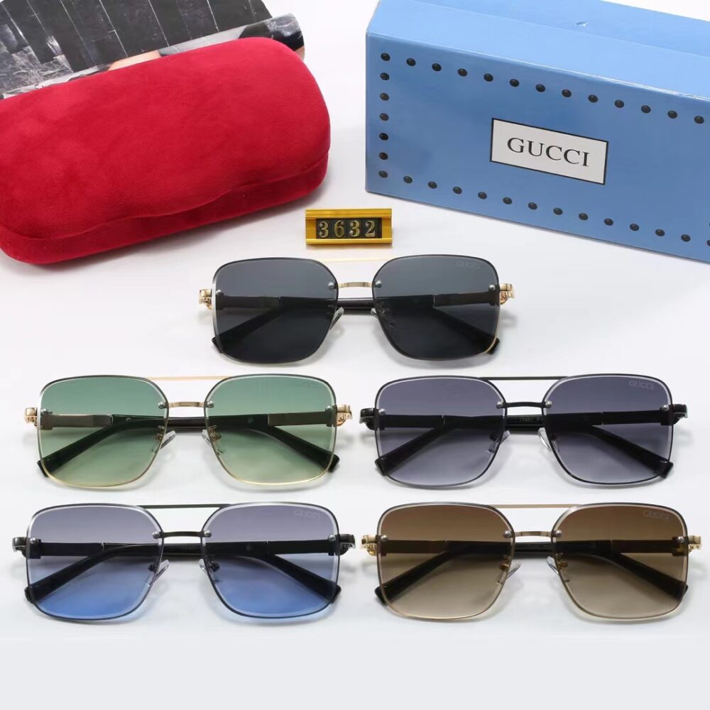 GUCCI SQUARE GRADIENT VINTAGE GOLD METAL SUNGLASSES GREEN - Image 3