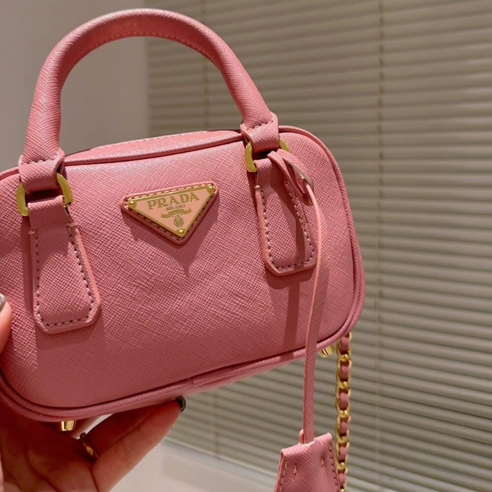 PRADA SAFFIANO LUX SIGNATURE MINI BAULETTO BAG PINK 19CM - Image 7