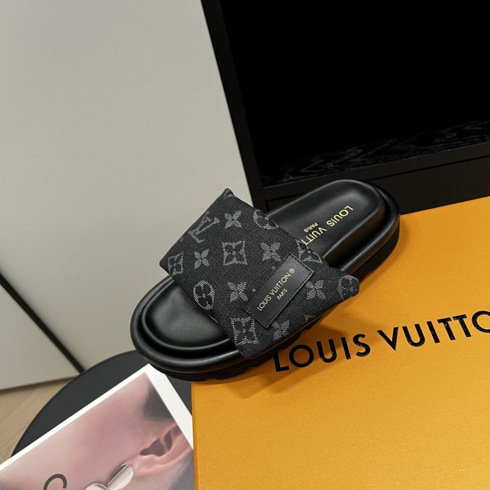 LOUIS VUITTON POOL PILLOW FLAT COMFORT MULE SANDALS DENIM GREY 1ACJ0J - Image 6