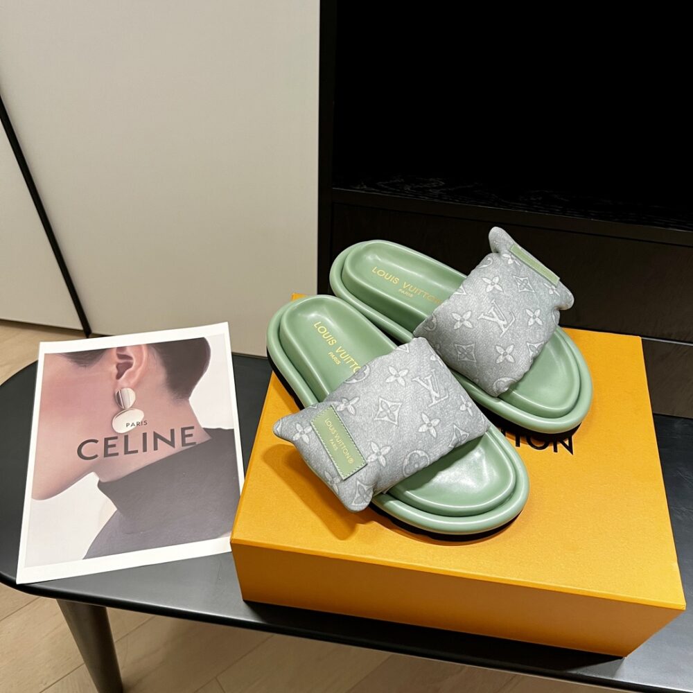 LOUIS VUITTON POOL PILLOW FLAT COMFORT MULE SANDALS KAKI GREEN 1ACJ06 - Image 5