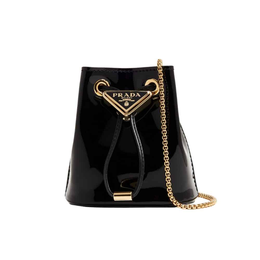 PRADA PATENT LEATHER MINI POUCH BLACK 14CM