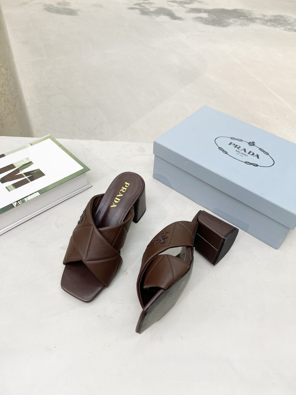 PRADA CROSSOVER NAPPA LEATHER SANDALS IN DARK BROWN - Image 3