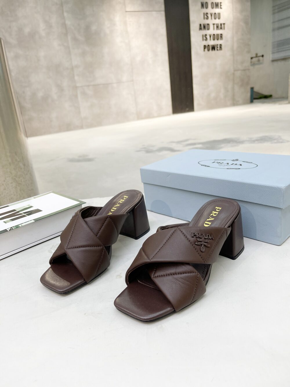 PRADA CROSSOVER NAPPA LEATHER SANDALS IN DARK BROWN - Image 5