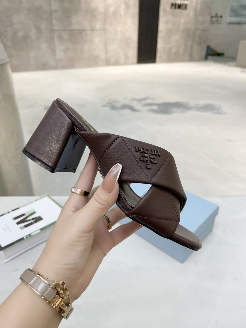 PRADA CROSSOVER NAPPA LEATHER SANDALS IN DARK BROWN - Image 6