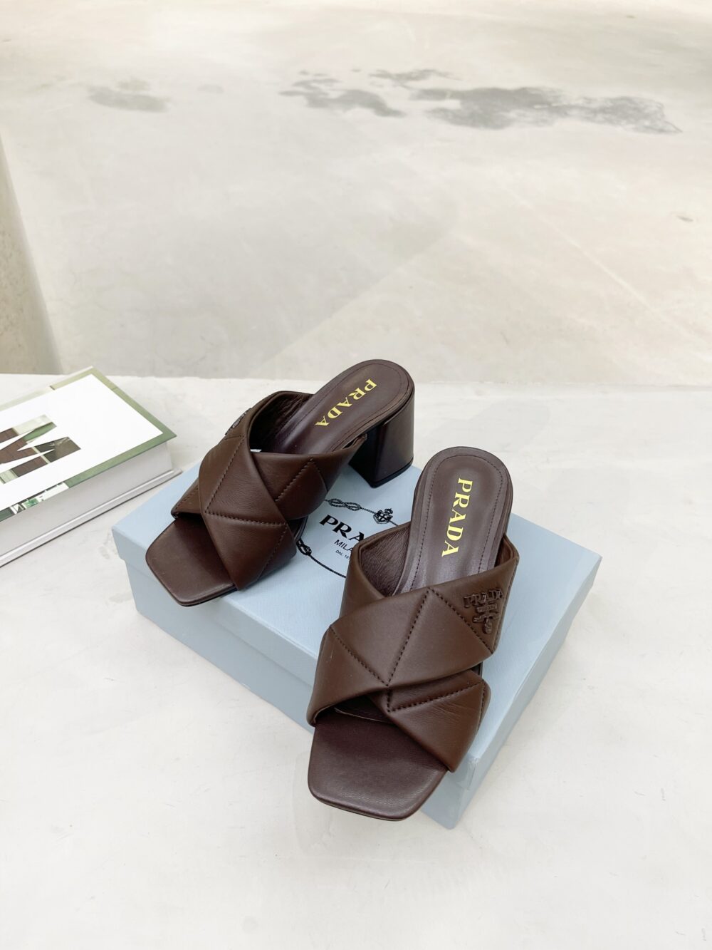 PRADA CROSSOVER NAPPA LEATHER SANDALS IN DARK BROWN - Image 9