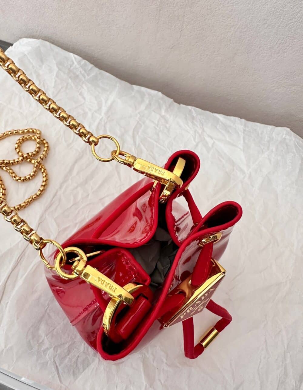 PRADA PATENT LEATHER MINI POUCH RED 14CM 1NR016 069 F0E06 - Image 8