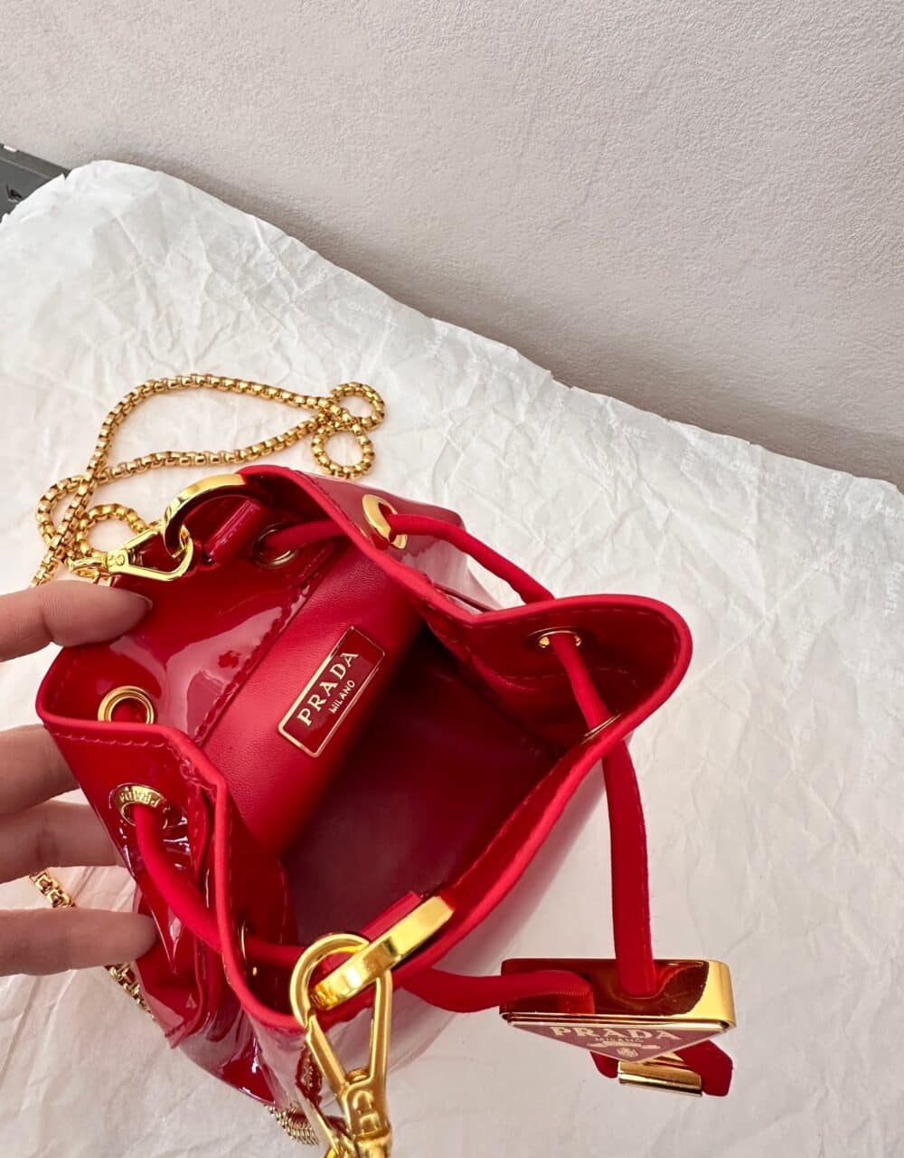 PRADA PATENT LEATHER MINI POUCH RED 14CM 1NR016 069 F0E06 - Image 10