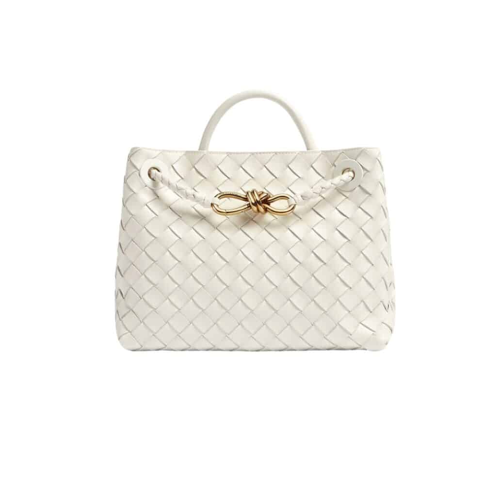 BOTTEGA VENETA ANDIAMO INTRECCIATO LEATHER TOP HANDLE BAG WHITE 33CM 766014VCPP19156