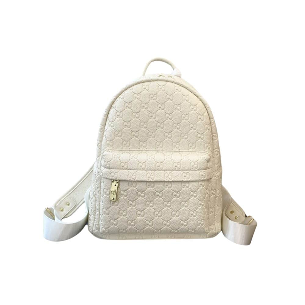 GUCCI GG EMBOSSED LEATHER BACKPACK WHITE 26CM